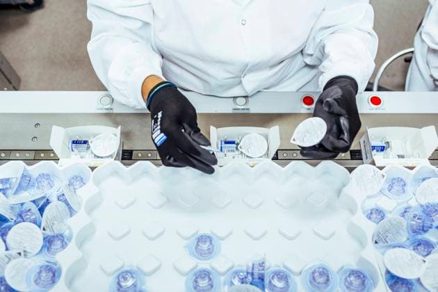 Manufacturing area at the Bayer Berkeley campus, where Kovaltry, an injection that treats hemophilia A, is manufactured. June 7, 2017, Berekeley, California, USA: A Bayer technician helps to package Kogenate, an injection that treats hemophilia A by replacing a key coagulation protein called factor VIII, helping patients blood to clot normally and reducing the dangerous bleeds that characterize the disease, Wednesday, June 7, 2017 in Berkeley, CA. Copyright: xEricxKaynex
