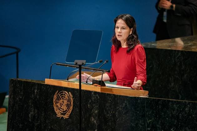 September 29, 2025, New York, New York, USA: President of the General Assembly ANNALENA BAERBOCK delivers closing remarks on the final day of UNGA80, marking 80 years since the founding of the United Nations. Of the UNÃ¢â‚¬â ¢s 193 members, 189 took the floor this year, including 124 heads of state. New York USA - ZUMAo116 20250929_znp_o116_061 Copyright: xBiancaxOterox