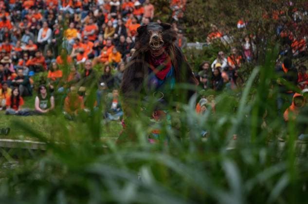 September 30, 2025, Vancouver, Bc, CANADA: Aileen Michel (L il Bear) performs a bear dance during a gathering to mark the National Day for Truth and Reconciliation at the University of British Columbia, in Vancouver, on Tuesday, September 30, 2025. Vancouver CANADA  - ZUMAc35_ 20250930_zaf_c35_164 Copyright: xDarrylxDyckx