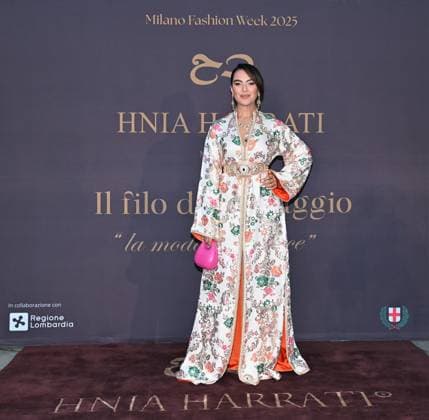 Milan, Italy Il Filo del Coraggio fashion show event dedicated to women against violence by the Italian-Moroccan designer Hnia Harrati at the Fontana e Rocce of Palazzo Lombardia during Fashion Week. Celebrities, institutions and associations are present. In the photo: Rajae Bezzaz  Copyright: xNickxZonnax xipa-agency.netx xNickxZonnax IPA_Agency_IPA66058162