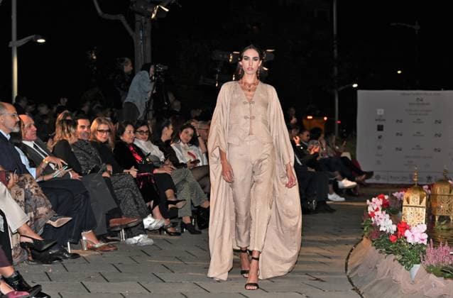 Milan, Italy Il Filo del Coraggio fashion show event dedicated to women against violence by the Italian-Moroccan designer Hnia Harrati at the Fontana e Rocce of Palazzo Lombardia during Fashion Week with the presence of personalities, institutions and associations. In the photo: fashion show with public and institutions present.  Copyright: xNickxZonnax xipa-agency.netx xNickxZonnax IPA_Agency_IPA66058199