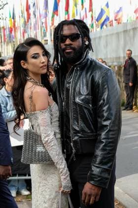 PFW - Paco Rabanne Outside Arrivals Milla Lapidus and William Kalubi aka Damso at Paco Rabanne show during the Womenswear Spring Summer 2026 as part of Paris Fashion Week on October 2, 2025 in Paris, France. Photo by Robin Psaila ABACAPRESS.COM Paris France  Copyright: xPsailaxRobin ABACAx