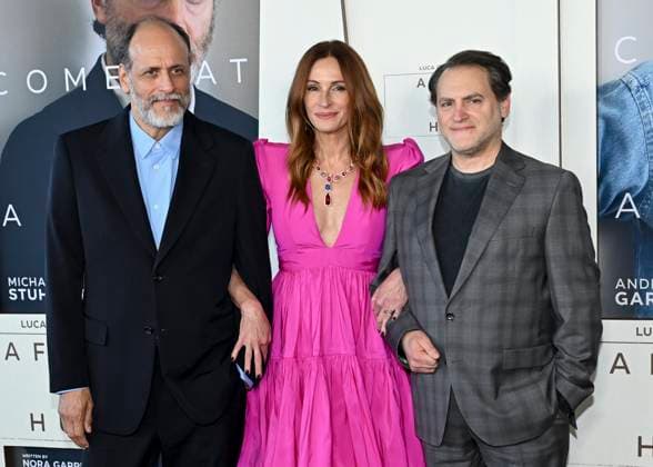 October 4, 2025, Los Angeles, California, USA: Italian director and producer LUCA GUADAGNINO, American actress and producer JULIA ROBERTS and American actor MICHAEL STUHLBARG attend Amazon MGM s After The Hunt red carpet premiere. Los Angeles USA - ZUMAb173 20251004_aap_b173_042 Copyright: xBillyxBennightx