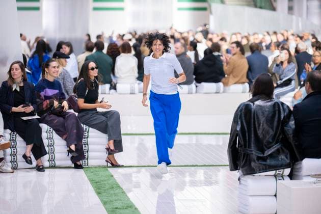 PFW - Lacoste Runway Greek-US fashion designer Pelagia Kolotouros acknowledges the audience following the presentation of her creations by Lacoste for the Women Ready-to-wear Spring-Summer 2026 collection as part of the Paris Fashion Week, in Paris on October 5, 2025. Photo by Eliot Blondet ABACAPRESS.COM Paris France France  Copyright: xBlondetxEliot ABACAx