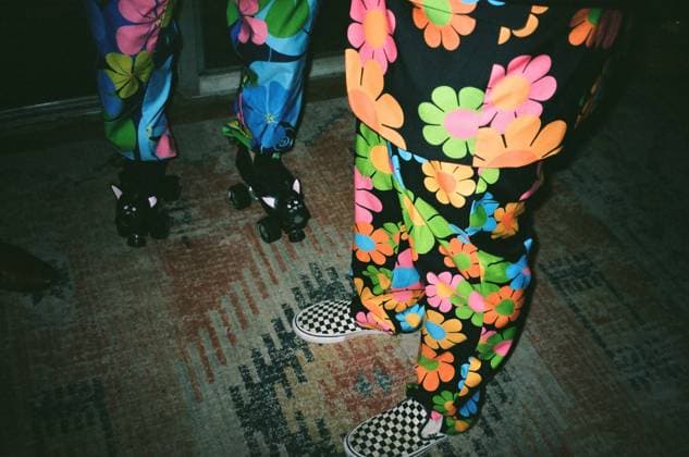 Colorful floral outfits with funky roller skates San Diego, California, United States R_QCYJ251004-1809558-01 EDITORIAL USE ONLY