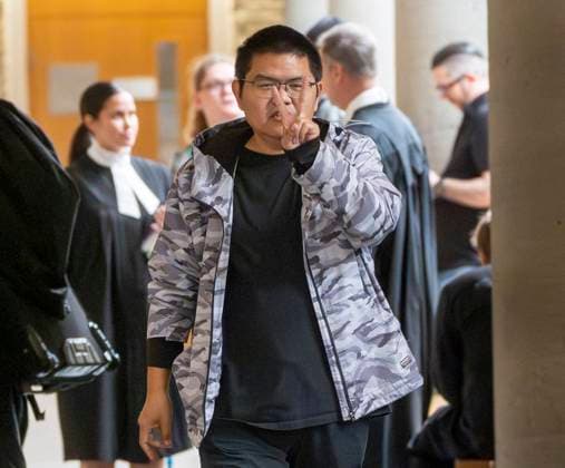 October 6, 2025, Longueuil, Pq, CANADA: Yuesheng Wang gestures as he arrives for his espionage trial at the Longueuil courthouse in Longueuil, Que., on Monday, Oct. 6, 2025. Longueuil CANADA  - ZUMAc35_ 20251006_zaf_c35_003 Copyright: xChristinnexMuschix