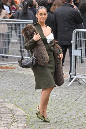 PFW Miu Miu Outside Arrivals Lena Mahfouf Situations arriving at Miu Miu show during Paris Fashion Week in Paris, France on October 6, 2025. Photo by Julien Reynaud APS-Medias ABACAPRESS.COM Paris France  Copyright: xReynaudxJulien APS-Medias ABACAx