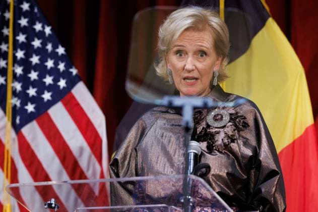 Princess Astrid of Belgium delivers a speech at the Belgian Official Reception during an economic mission to the west coast of the United States, on Monday 06 October 2025. The Belgian Economic mission to USA takes place from October 4th to 12th.  BENOITxDOPPAGNE 136272485