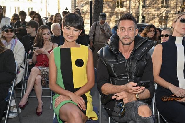 PFW Pierre Cardin Front Row Eve Gilles attending Pierre Cardin show during Paris Fashion Week in Paris, France on October 7, 2025. Photo by Julien Reynaud APS-Medias ABACAPRESS.COM Paris France  Copyright: xReynaudxJulien APS-Medias ABACAx