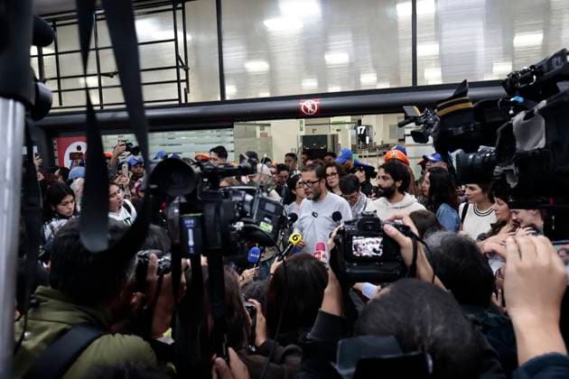 October 8, 2025, Mexico, Cdmx, Mexico: This Wednesday, SOL GONZALEZ EGUIA, ERNESTO LEDESMA ARRONTE, ARLIN MEDRANO GUZMAN, CARLOS PEREZ OSORIO, DIEGO VAZQUEZ GALINDO, and LAURA ALEJANDRA VELEZ RUIZ GAITAN arrived repatriated after being intercepted and detained by the State of Israel while attempting to deliver aid to the Palestinian people on the SUMUD Global Flotilla. The Mexican government, through the Ministry of Foreign Affairs (SRE), was responsible for the accompaniment and repatriation of these activists for their arrival at Mexico City International Airport Mexico Mexico - ZUMAp204 20251008_zip_p204_013 Copyright: xJosuexPerezx