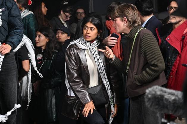 MEP Rima Hassan at the pro-Palestine demonstration in support of the Global Sumud Flotilla and Thousand Madleens flotillas in Paris on 8 October 2025. - 08 10 2025 - France Ile-de-France (region) Paris -  JulienxMattiax xLexPictorium LePictorium_0316592