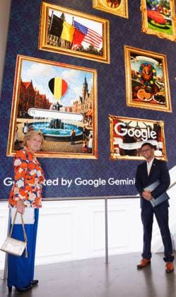 Princess Astrid of Belgium and Google Vice President, Global Infrastructure and Capacity Bikash Koley pictured during a visit to Google Cloud Space during an economic mission to the west coast of the United States, in the so-called Silicon Valley in Sunnyvale, on Wednesday 08 October 2025. The Belgian Economic mission to USA takes place from October 4th to 12th.  BENOITxDOPPAGNE 136372818