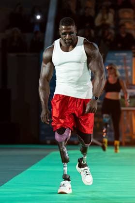 Runway For The Association Debout En Bouts At Roland-Garros Edgard John-Augustin (Bionic Body) walks the runway for the association Debout En Bouts. 30 amputees wearing prosthetics parade on the Philippe-Chatrier court at Roland-Garros stadium on October 08, 2025 in Paris, France. Photo by Nasser Berzane ABACAPRESS.COM Paris France  Copyright: xBerzanexNasser ABACAx