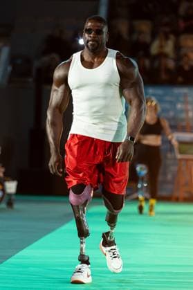 Runway For The Association Debout En Bouts At Roland-Garros Edgard John-Augustin (Bionic Body) walks the runway for the association Debout En Bouts. 30 amputees wearing prosthetics parade on the Philippe-Chatrier court at Roland-Garros stadium on October 08, 2025 in Paris, France. Photo by Nasser Berzane ABACAPRESS.COM Paris France  Copyright: xBerzanexNasser ABACAx