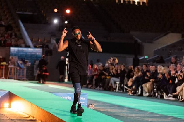 Runway For The Association Debout En Bouts At Roland-Garros Dimitri Pavadé walks the runway for the association Debout En Bouts. 30 amputees wearing prosthetics parade on the Philippe-Chatrier court at Roland-Garros stadium on October 08, 2025 in Paris, France. Photo by Nasser Berzane ABACAPRESS.COM Paris France  Copyright: xBerzanexNasser ABACAx