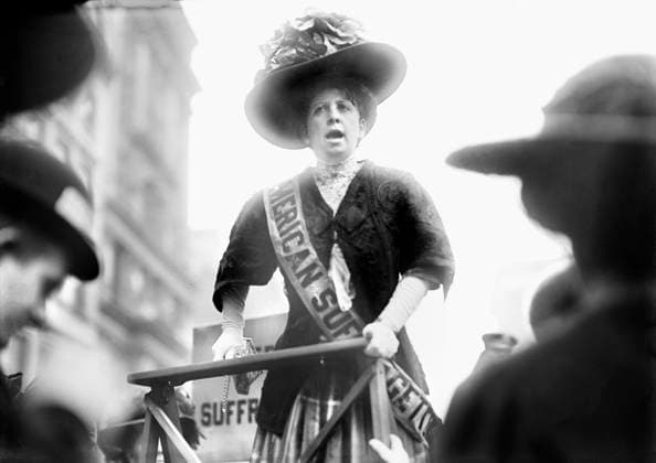 Suffrage Movement Mrs. S Loebinger making Suffrage Speech, New York City, New York, USA, Bain News Service, October 1908 Copyright: xJTxVintagex