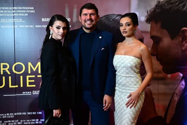 Naples, October 9, 2025. Presentation of the film Romeo and Juliet by Giuseppe Alessio Nuzzo. Pictured: Giovanna Sannino, Giuseppe Alessio Nuzzo, and Mariasole Pollio.  Copyright: xRobertoxJandolix xipa-agency.netx xRobertoxJandolix IPA_Agency_IPA66362579