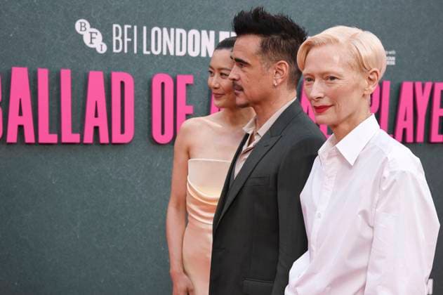 Fala Chen, Colin Farrell und Tilda Swinton bei der Premiere des Kinofilms Ballad of a Small Player auf dem 69. BFI London Film Festival 2025 in der Royal Festival Hall. London, 09.10.2025