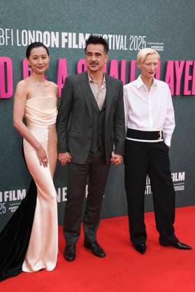 Fala Chen, Colin Farrell und Tilda Swinton bei der Premiere des Kinofilms Ballad of a Small Player auf dem 69. BFI London Film Festival 2025 in der Royal Festival Hall. London, 09.10.2025