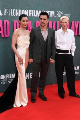 Fala Chen, Colin Farrell und Tilda Swinton bei der Premiere des Kinofilms Ballad of a Small Player auf dem 69. BFI London Film Festival 2025 in der Royal Festival Hall. London, 09.10.2025