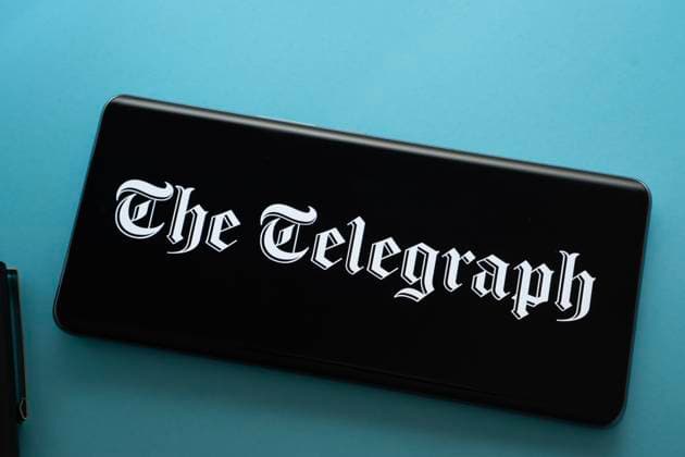 Dhaka, Bangladesch - 18. März 2025: Das Logo des Telegrafen wird auf dem Bildschirm eines Smartphones angezeigt. Dhaka, Bangladesh - 18 March 2025: The logo of the telegraph is displayed on a smartphone screen. (License=RM) Copyright: xZoonar.com MojahidxMottakinx 23998865