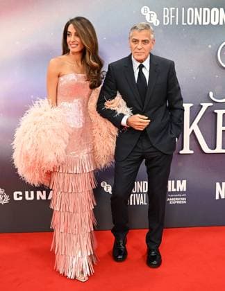 American actor George Clooney and British lawyer Amal Clooney attend the premiere of Jay Kelly at the 69th BFI London Film Festival in London, England on Friday, October 10, 2025.  LON20251010128 RUNExHELLESTAD