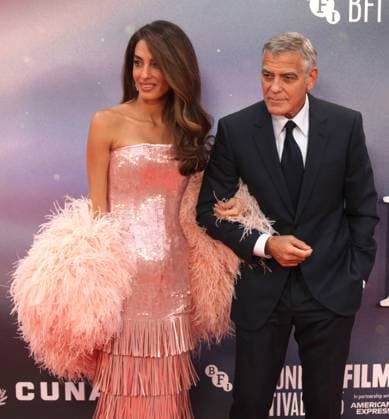Jay Kelly premiere London, UK. George Clooney and Amal Clooney at the Jay Kelly premiere. 69th BFI London Film Festival. Royal Festival Hall. 10th October 2025. LMK11-S101025-002 Steve Bealing Landmark Media 