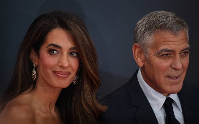 Jay Kelly premiere London, UK. George Clooney and Amal Clooney at the Jay Kelly premiere. 69th BFI London Film Festival. Royal Festival Hall. 10th October 2025. LMK11-S101025-002 Steve Bealing Landmark Media 