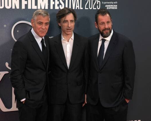 Jay Kelly premiere London, UK. George Clooney, Noah Baumbach and Adam Sandler at the Jay Kelly premiere. 69th BFI London Film Festival. Royal Festival Hall. 10th October 2025. LMK11-S101025-002 Steve Bealing Landmark Media 