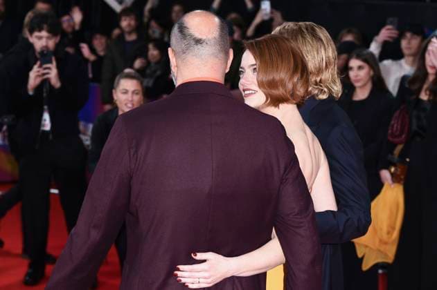 Yorgos Lanthimos, Emma Stone und Jesse Plemons bei der Premiere des Kinofilms Bugonia auf dem 69. BFI London Film Festival 2025 in der Royal Festival Hall. London, 10.10.2025