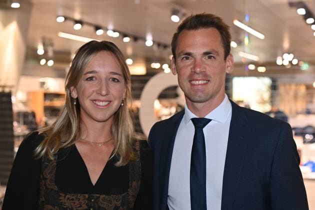 Franziska PREUSS mit Lebensgefaehrte Simon SCHEMPP (Biathletin,Preistraegerin Herausragende Bayerische Sportkarriere), Bayerischer Sportpreis 2025 in der BMW Welt, Roter Teppich,Red Carpet am 11.10.2025