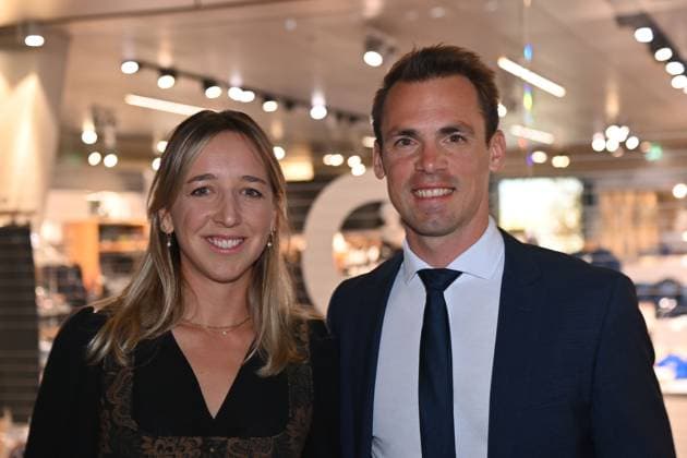 Franziska PREUSS mit Lebensgefaehrte Simon SCHEMPP (Biathletin,Preistraegerin Herausragende Bayerische Sportkarriere), Bayerischer Sportpreis 2025 in der BMW Welt, Roter Teppich,Red Carpet am 11.10.2025