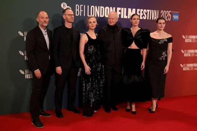 Sentimental Value premiere, 69th BFI London Film Festival, UK, on 12th October 2025 Eskil Vogt, Joachim Trier, Elle Fanning, Stellan Skarsgard, Renate Reinsve and Inga Ibsdotter Lilleaas at Sentimental Value premiere, 69th BFI London Film Festival, UK, on 12th October 2025, Credit:James Shaw Avalon UNITED KINGDOM, LONDON, London Copyright: xJamesxShawx xAvalonx 1045033259