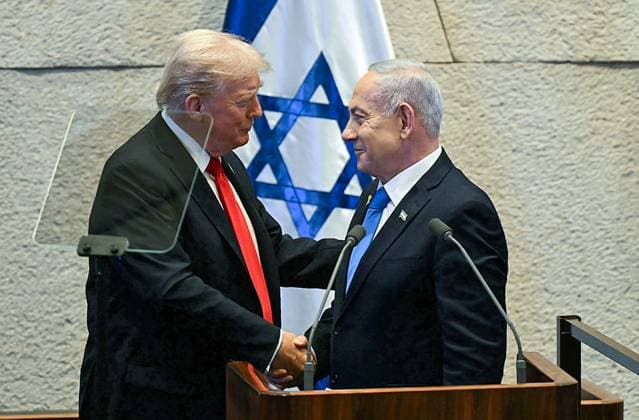 RECORD DATE NOT STATED Donald Trump with Benjamin Netanyahu at the Knesset Jerusalem Israel , Oct 13 (ANI): U.S. President Donald Trump, with Israeli Prime Minister Benjamin Netanyahu, at the Knesset, Israel s unicameral legislature, in Jerusalem on Monday. (@IsraeliPM X ANI Photo) Jerusalem Israel Copyright: xANIx ANI_20251013201