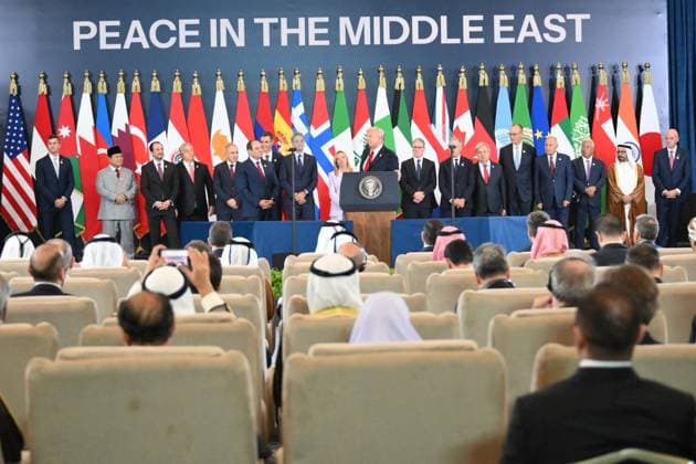 Sharm El-Sheikh Peace Summit in The Egypt US President Donald Trump delivers a speech in presence of heads of state and government during Peace Summit in Sharm El Sheikh, Egypt on October 13 2025. Chaired by Egypt s President al-Sisi and with the participation of US President Trump, the meeting of heads of state and government is to discuss support for the Gaza Strip following the ceasefire between Israel and Hamas. Photo by Eliot Blondet ABACAPRESS.COM Sharm El-Sheikh Egypt  Copyright: xBlondetxEliot ABACAx
