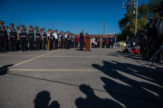 October 16, 2025, Etobicoke, On, Canada: Prime Minister Mark Carney visits an RCMP detachment to make an announcement in Etobicoke, Ont., on Thursday, Oct. 16, 2025. Etobicoke Canada  - ZUMAc35_ 20251016_zaf_c35_025 Copyright: xLauraxProctorx