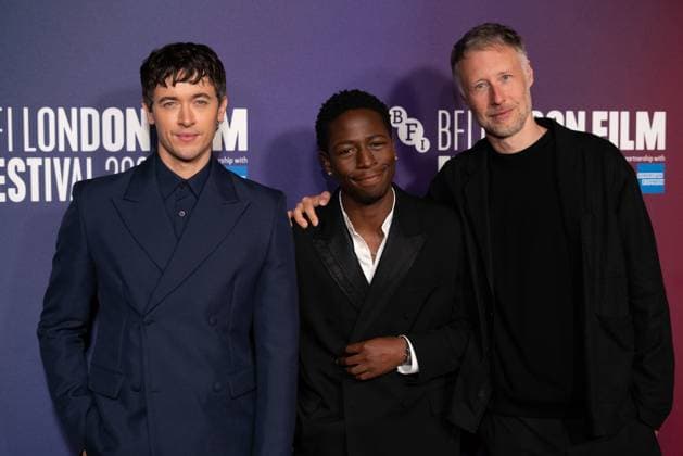 The BFI London Film Festival Gala of the UK premiere of WASTEMAN, taking place at VUE Leicester Square, London, UK on 16th October 2025. Tom Blyth, David Jonsson and Cal McMau at the BFI London Film Festival Gala of the UK premiere of WASTEMAN, taking place at VUE Leicester Square, London, UK on 16th October 2025., Credit:Oleksii Ovcharenko Avalon United Kingdom, London  Copyright: xOleksiixOvcharenkox xAvalonx 1046018885