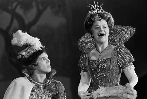 February, 1979. Moscow, USSR. Soloist of the State Academic Bolshoi Theatre, Soviet tenor Vladislav Pyavko as the Pretender (L) and Lenin prize winner, soloist of the State Academic Bolshoi Theatre, Soviet mezzo-soprano Yelena Obraztsova as Marina Mniszech perform a scene from the Modest mussorgsky s Boris Godunov opera on the set of Yelena Obraztsova Sings documentary by director Georgy Natanson at the Mosfilm Studio. The exact date of the photograph is unknown. Valentin Mastyukov TASS  32403241