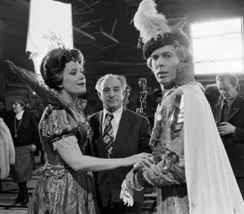 February, 1979. Moscow, USSR. Lenin prize winner, soloist of the State Academic Bolshoi Theatre, Soviet mezzo-soprano Yelena Obraztsova as Marina Mniszech and soloist of the State Academic Bolshoi Theatre, Soviet tenor Vladislav Pyavko as the Pretender (front) perform a scene from Modest mussorgsky s Boris Godunov opera during the filming of Yelena Obraztsova Sings documentary by director Georgy Natanson (C back) at the Mosfilm Studio. The exact date of the photograph is unknown. Valentin Mastyukov TASS  32403243
