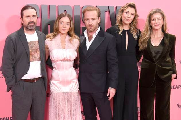 David Michod, Sydney Sweeney, Ben Foster, Mirrah Foulkes und Kerry Kohansky-Roberts bei der Premiere des Kinofilms Christy auf dem 69. BFI London Film Festival 2025 in der Royal Festival Hall. London, 17.10.2025