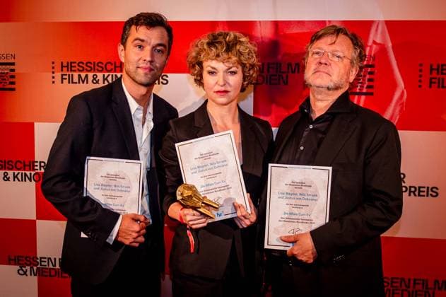 17.20.2025 xesx Frankfurt am Main, Alte Oper Hessische Film- und Kinopreis 2025 Die besten Schauspieler von links Nils Strunk, Lisa Wagner und Justus von Dohnanyi