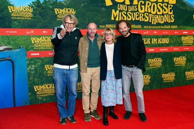 Marcus H. Rosenmüller, Florian Brückner, Gisela Schneeberger und Maximilian Schafroth bei der Premiere des Kinofilms Pumuckl und das große Missverständnis im Mathäser Filmpalast. München, 19.10.2025