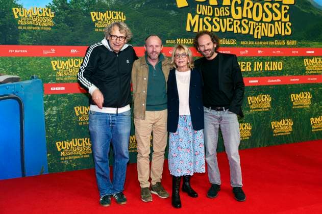 Marcus H. Rosenmüller, Florian Brückner, Gisela Schneeberger und Maximilian Schafroth bei der Premiere des Kinofilms Pumuckl und das große Missverständnis im Mathäser Filmpalast. München, 19.10.2025
