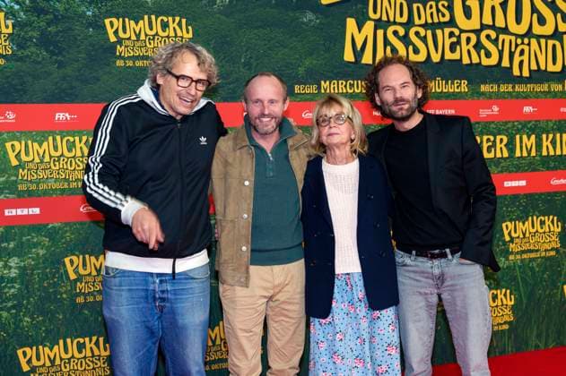 Marcus H. Rosenmüller, Florian Brückner, Gisela Schneeberger und Maximilian Schafroth bei der Premiere des Kinofilms Pumuckl und das große Missverständnis im Mathäser Filmpalast. München, 19.10.2025