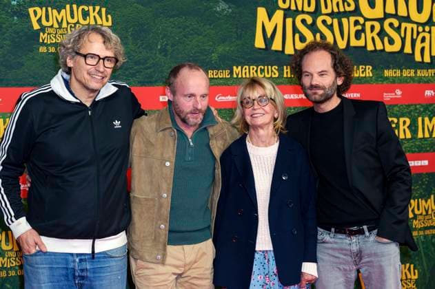Marcus H. Rosenmüller, Florian Brückner, Gisela Schneeberger und Maximilian Schafroth bei der Premiere des Kinofilms Pumuckl und das große Missverständnis im Mathäser Filmpalast. München, 19.10.2025