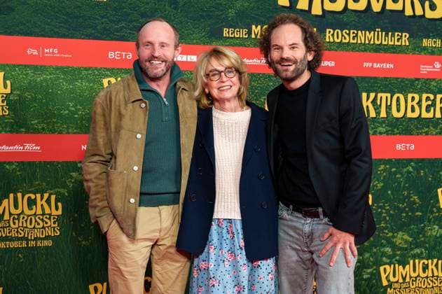 Florian Brückner, Gisela Schneeberger und Maximilian Schafroth bei der Premiere des Kinofilms Pumuckl und das große Missverständnis im Mathäser Filmpalast. München, 19.10.2025