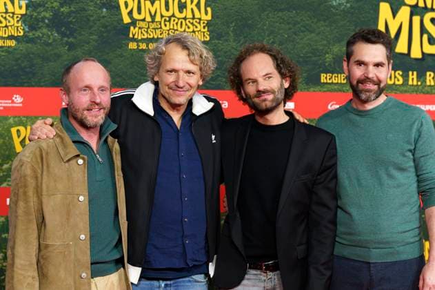 Florian Brückner, Marcus H. Rosenmüller, Maximilian Schafroth und Korbinian Dufter bei der Premiere des Kinofilms Pumuckl und das große Missverständnis im Mathäser Filmpalast. München, 19.10.2025