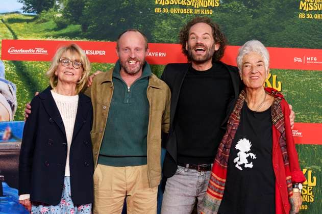 Gisela Schneeberger, Florian Brückner, Maximilian Schafroth und Barbara von Johnson bei der Premiere des Kinofilms Pumuckl und das große Missverständnis im Mathäser Filmpalast. München, 19.10.2025