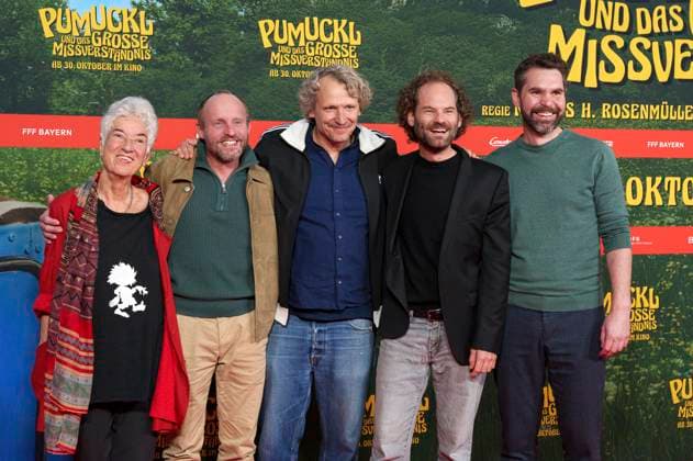 Barbara von Johnson, Florian Brückner, Marcus H. Rosenmüller, Maximilian Schafroth und Korbinian Dufter bei der Premiere des Kinofilms Pumuckl und das große Missverständnis im Mathäser Filmpalast. München, 19.10.2025