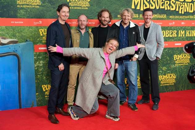 Martin Bachmann, Florian Brückner, Nina Eichinger, Maximilian Schafroth, Marcus H. Rosenmüller und Oliver Berben bei der Premiere des Kinofilms Pumuckl und das große Missverständnis im Mathäser Filmpalast. München, 19.10.2025